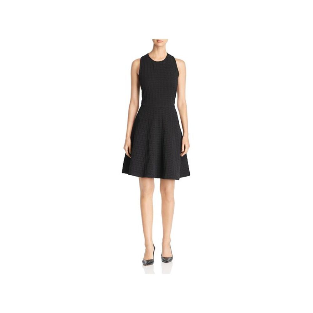 LEOTA Womens Black Wrinkle Resistant Sleeveless Fit + Flare Dress S